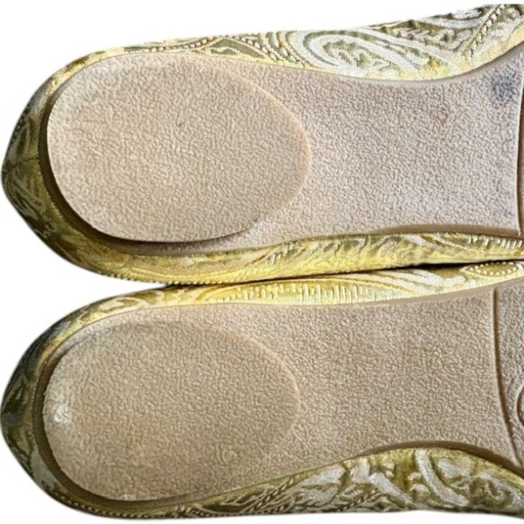Lovely People Alpinia Brocade Ballet Flats, Ribbon Bow and Jewel - Gold/Tan - 9 - Picture 12 of 14